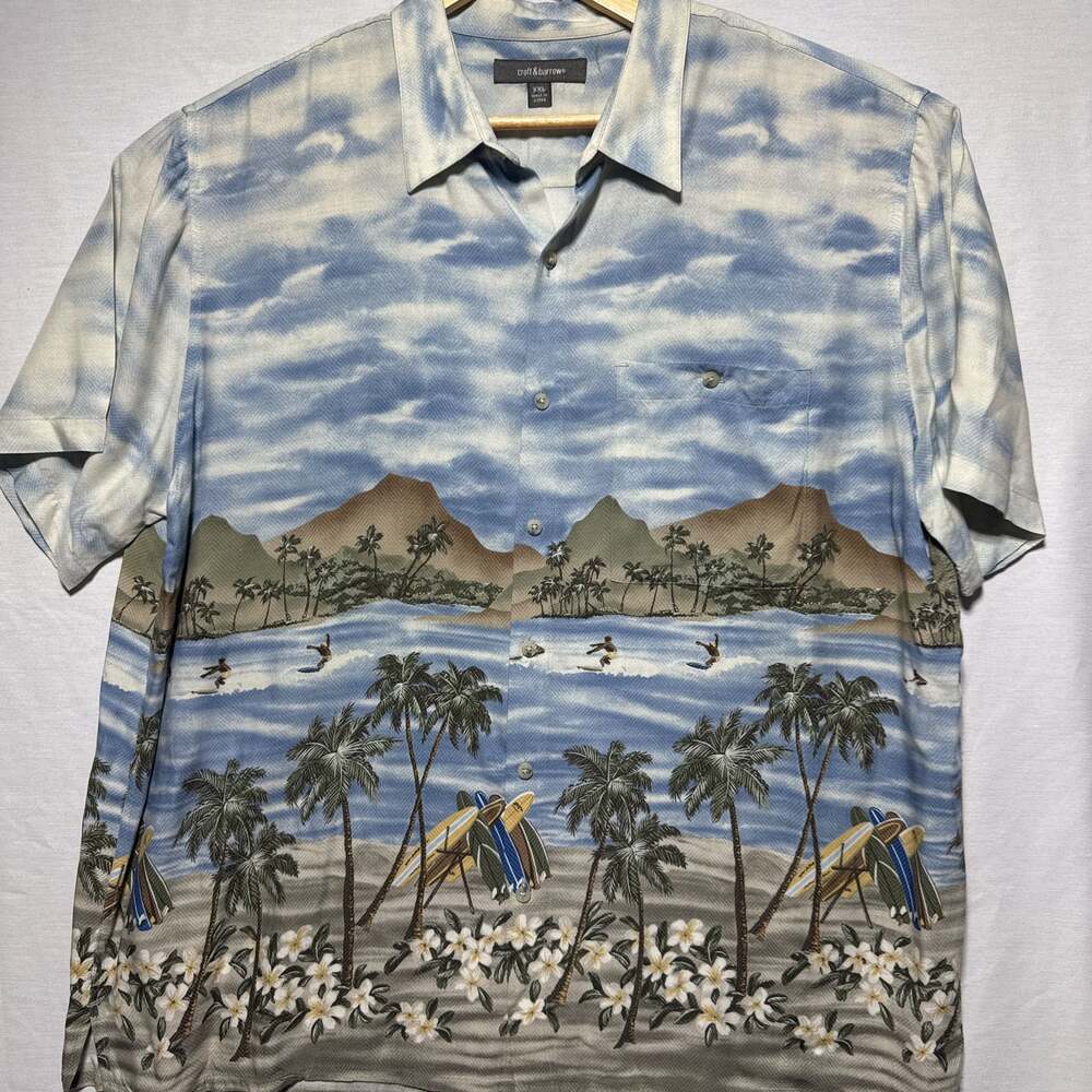 Vintage Croft & Barrow Hawaiian Shirt, Surfer Beach Scene, Men's XXL